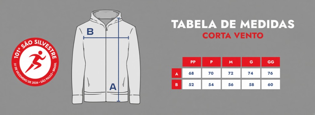 Tabela de Medidas Corta Vento